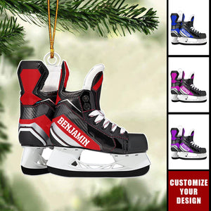 Custom Name Ice Hockey Skates - Personalized Acrylic Christmas Ornament, Gift For Hockey Lovers