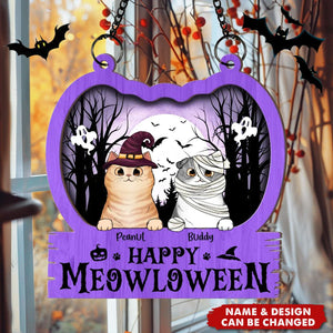 Halloween Cats In Pumpkin Personalized Suncatcher, Halloween Decor