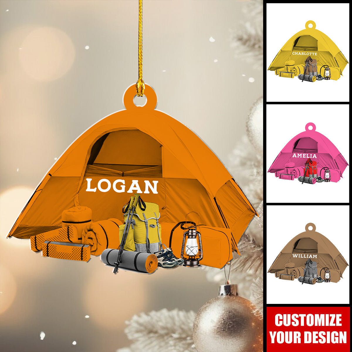 Camping Tent - Personalized Acrylic Christmas Ornament, Gift For Camper