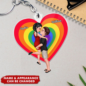 LGBT Couple Portrait, Gifts by Occupation - Personalized Acrylic Keychain, Pride Month Gift For Couple, For Him, For Her