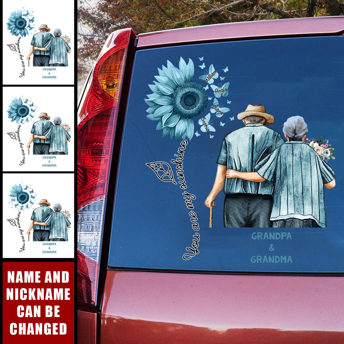 Blue You Are My Sunshine Grandparent - Personalized Decor Decal