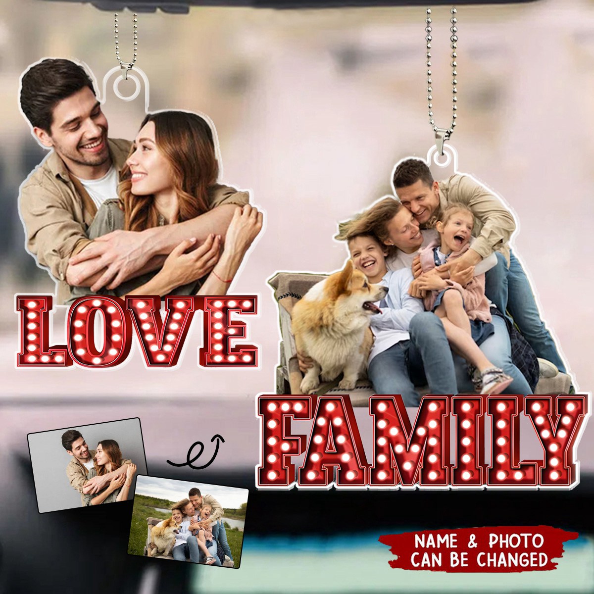 Custom Photo Love Family Couples - Anniversary Gift For Spouse, Lover, Family - Personalized Car Ornament