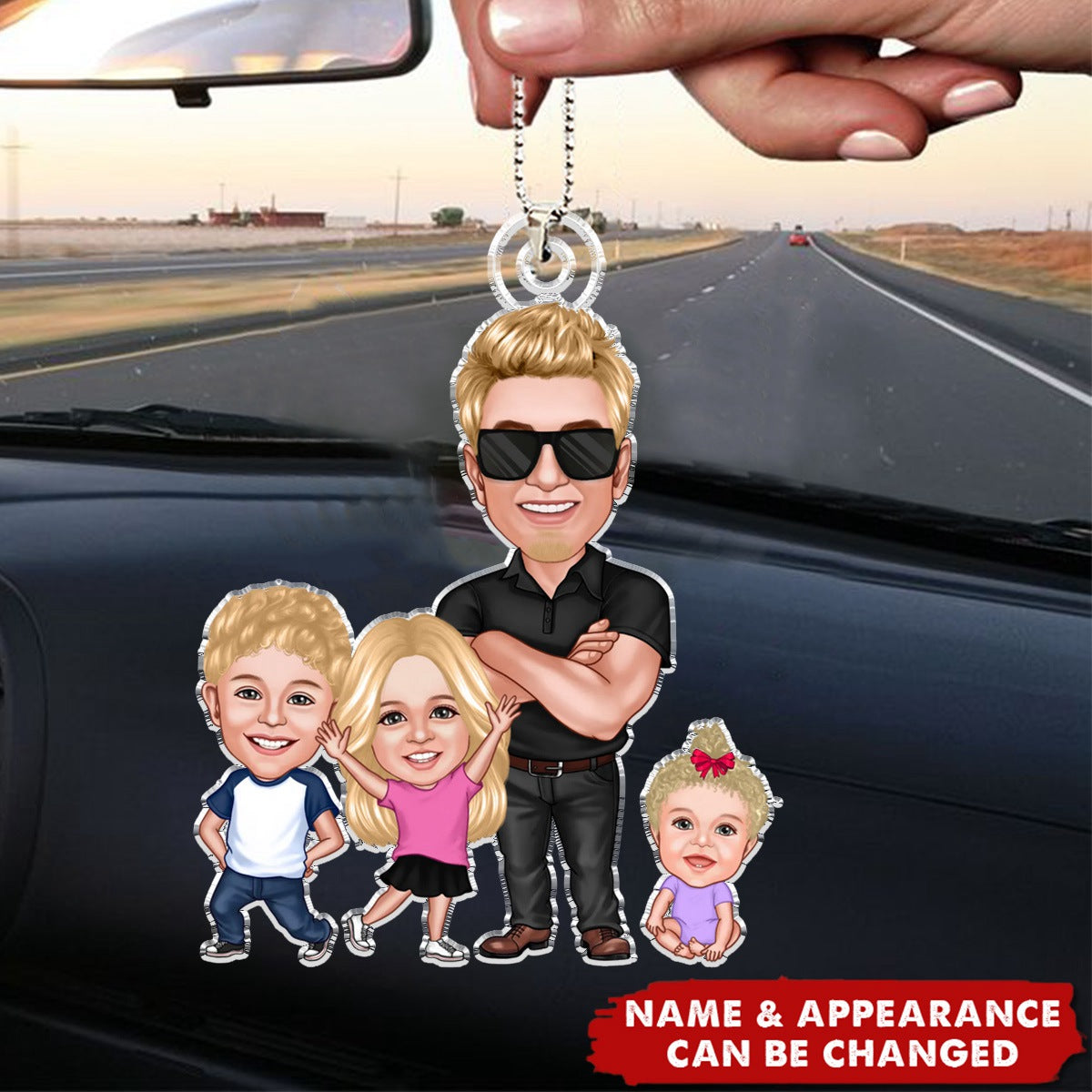 Dad Papa Grandpa Kids Caricature - Personalized Car Ornament