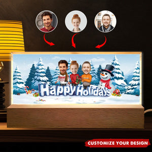 Happy Holiday Funny Family - Personalized Family Photo Acrylic Block LED Night Light