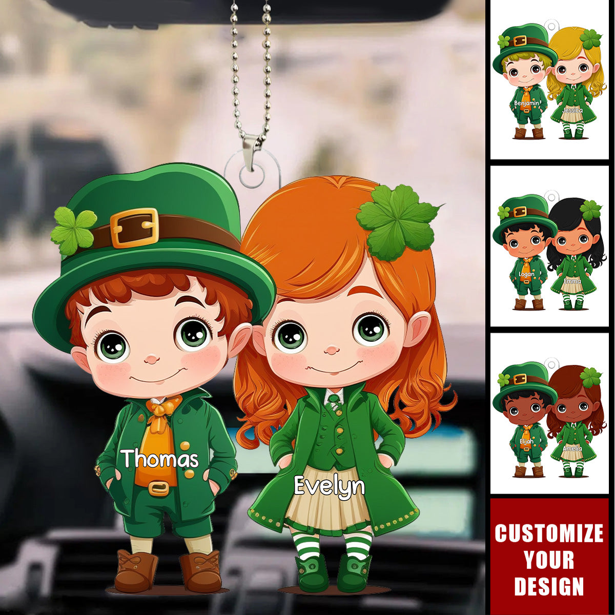 Cute St Patrick's Couple - Personalized Acrylic Car Ornament