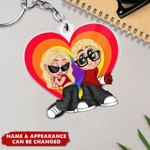 LGBT Y2K Couple Heart Personalized Acrylic Keychain, Pride Month Gift For Couple, For Him, For Her