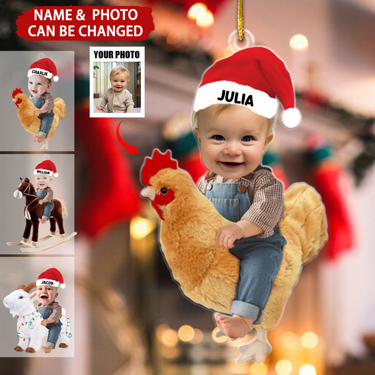 Baby With Plush Partner Personalized Christmas Ornament