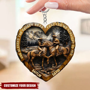 Personalized Heart-Shaped Couple Horse Arcylic Keychain - Gift For Horse Lovers