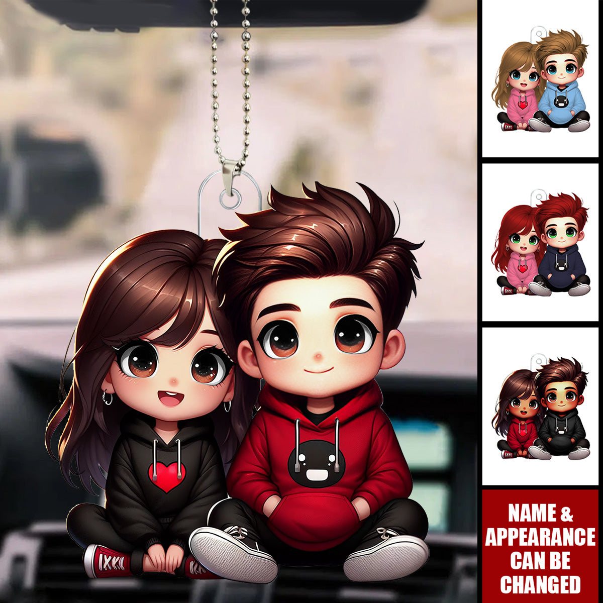 Cute Sitting Couple - Valentine's Day Gift - Personalized Acrylic Car Ornament