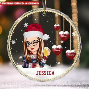 Snowman Grandma Mom - Personalized Circle Glass Ornament