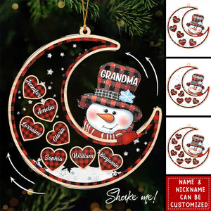 Snowman On Moon Grandma & Grandchildren Christmas - Personalized Shaker Ornament