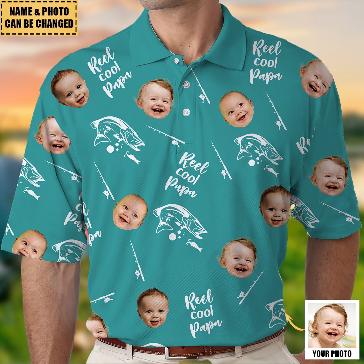 Reel Cool Dad - Personalized Photo Polo Shirt