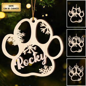 Personalized Name - Cat Paw, Dog Paw Custom Name - Wooden Ornament