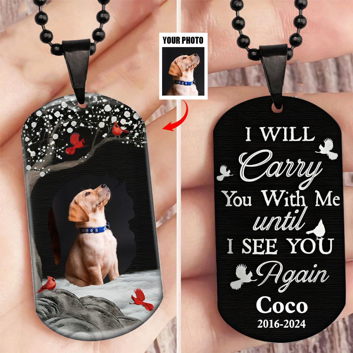 Memorial Gift Pet I Will Carry You - Personalized Photo Dog Tag Necklace