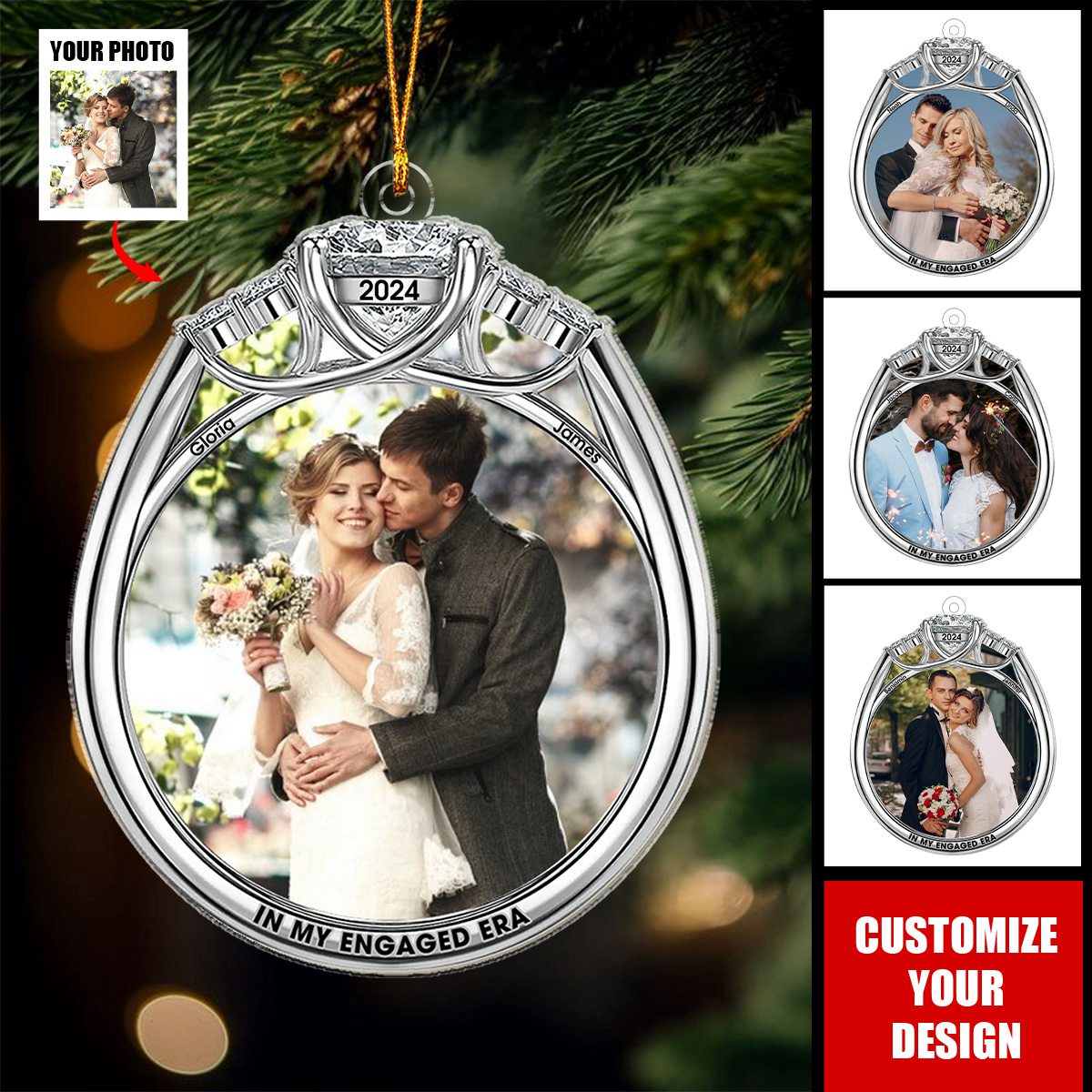 In My Engaged Era Ring - Personalized Acrylic Photo Ornament, Gifts For Couple