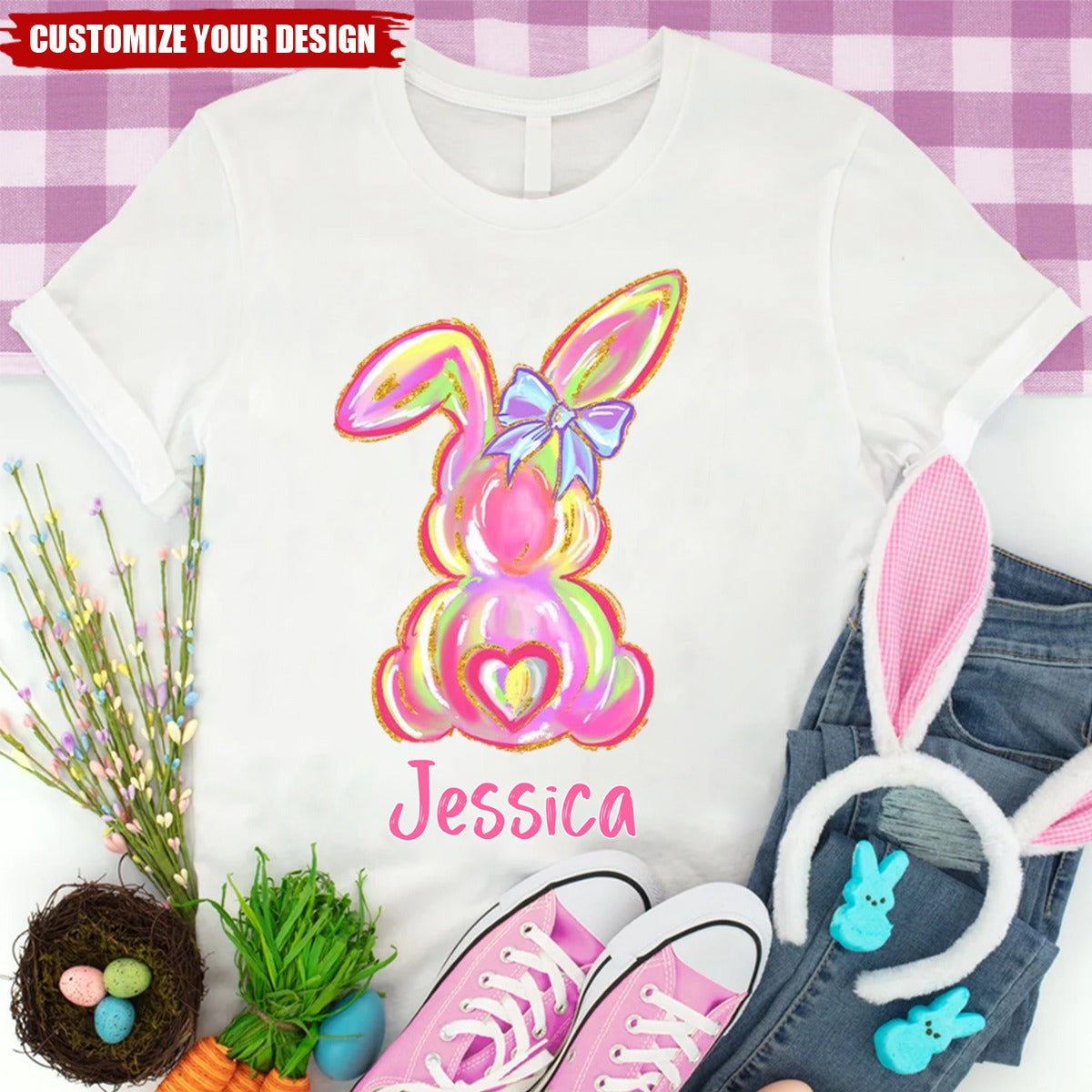 Easter Brushstroke Bunny - Personalized T-Shirt, Gift for Boys Girls