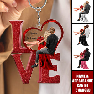 LOVE Couple Heart Keychain, Personalized Keepsake For Valentine's Day, Special Gift For Her, For Him