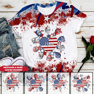 4th July American Flag Sweet Heart Nana Auntie Mom Little Kids Personalized 3D T-shirt