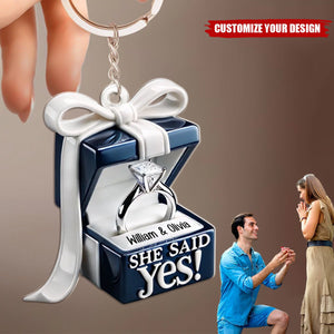 Blue Engagement Ring Box Personalized Acrylic Keychain