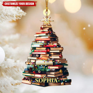 Personalized Christmas Book Tree Name Ornament - Custom Bookish Ornament