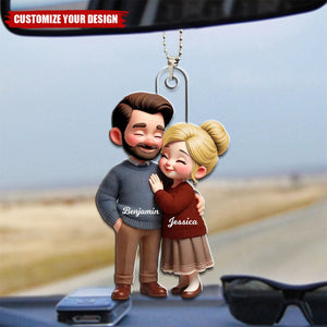 Old Couple Embracing - Personalized Acrylic Car Ornament