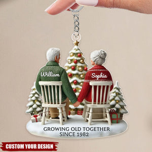 3D Effect Old Couple Growing Old Together Personalized Keychain