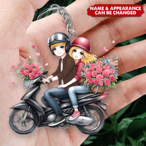 Motorcycle Couple - Personalized Acrylic Keychain - Valentine's Day Gift for Him, Gift for Her