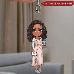 Nurse Cartoon Character Personalized Acrylic Keychain - Gift For Nurse