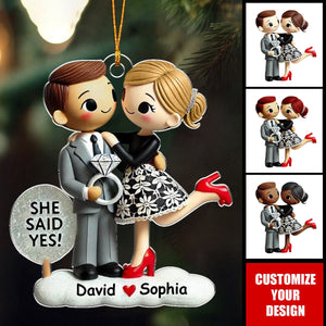 Personalized Christmas Ornament - Couple Engagement Ornament She Said Yes