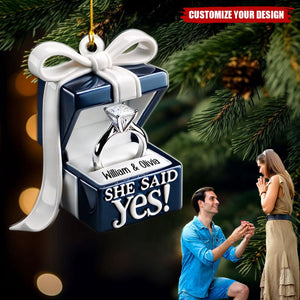 Blue Engagement Ring Box Personalized Acrylic Christmas Ornament