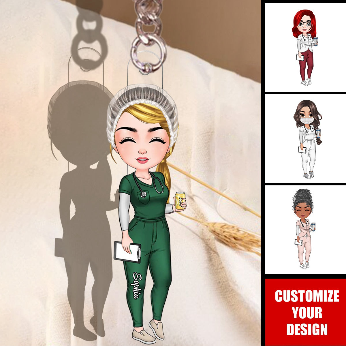 Nurse Cartoon Character Personalized Acrylic Keychain - Gift For Nurse