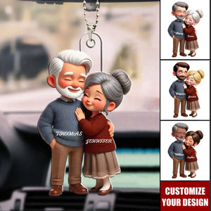 Old Couple Embracing - Personalized Acrylic Car Ornament