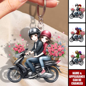 Motorcycle Couple - Personalized Acrylic Keychain - Valentine's Day Gift for Him, Gift for Her