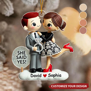 Personalized Christmas Ornament - Couple Engagement Ornament She Said Yes