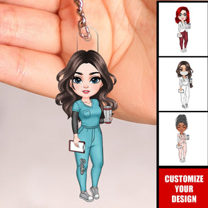 Nurse Cartoon Character Personalized Acrylic Keychain - Gift For Nurse