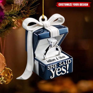 Blue Engagement Ring Box Personalized Acrylic Christmas Ornament