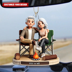 Camping Couple You Me And The Dog Cats - Personalized Acrylic Car Ornament