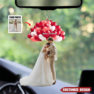 Custom Photo Couple Love Balloon - Personalized Acrylic Photo Car Ornament