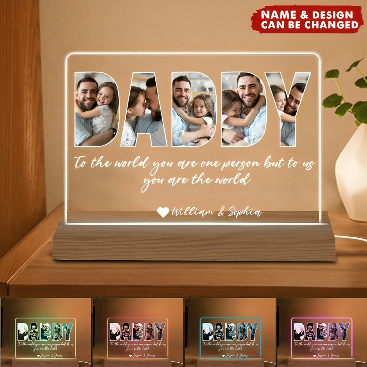 Daddy To Us You Are The World Photo Gift For Dad Personalized LED Night Light