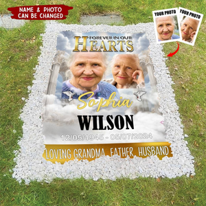 Custom Photo Forever In Our Hearts Memorial Grave Blanket