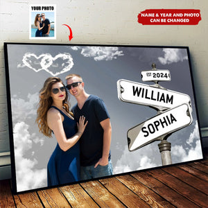 Personalized Couple Street Sign Custom Photo Name And Date Poster