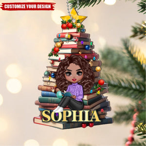 Christmas Book Tree Name Personalized 2-Layer Wooden Ornament