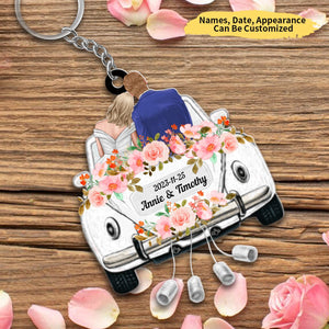 Wedding Car Couple - Personalized Acrylic Keychain, Valentine's Day Gift Idea For Couple