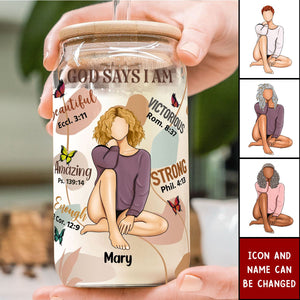 God Says I Am - Personalized Clear Glass Cup