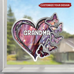 Sparkling Grandma - Mom Heart Butterfly Kids, Multi Colors Personalized Decal