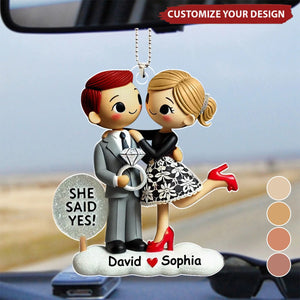 Personalized Car Ornament - Couple Engagement Ornament She Said Yes