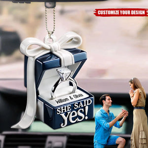 Blue Engagement Ring Box Personalized Acrylic Car Ornament