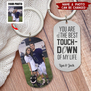 Football Couple-Custom Photo Stainless Steel Engraved Keychain- Couple Gift