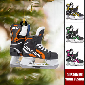 Ice Hockey Skates - Personalized Acrylic Christmas Ornament, Gift For Hockey Lovers