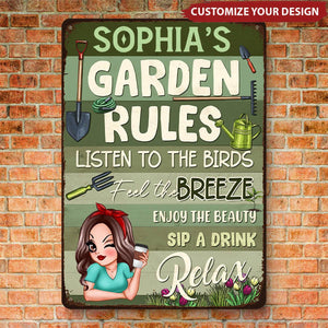 Garden Rules - Personalized Metal Sign - Gift For Garden Woman